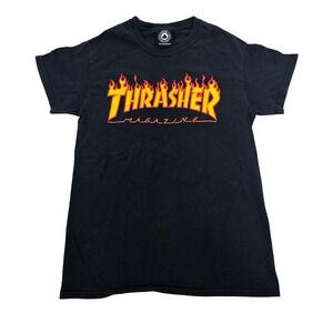 Thrasher Magazine Flame Logo‎ Black T-Shirt Size S Vintage Skate Tee